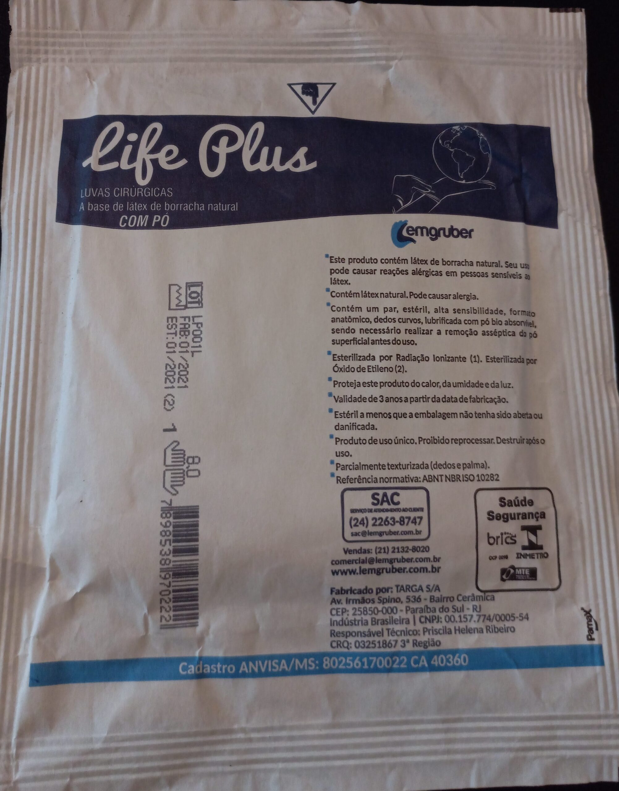 Luva Cirúrgica Estéril LIFE PLUS